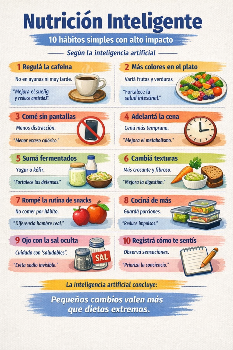 Según la inteligencia artificial, no hacen falta dietas extremas: ajustes simples y sostenidos generan un alto impacto. Según la inteligencia artificial, no hacen falta dietas extremas: ajustes simples y sostenidos generan un alto impacto.