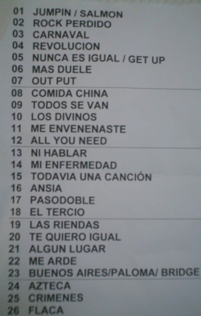 Set list Calamaro chico