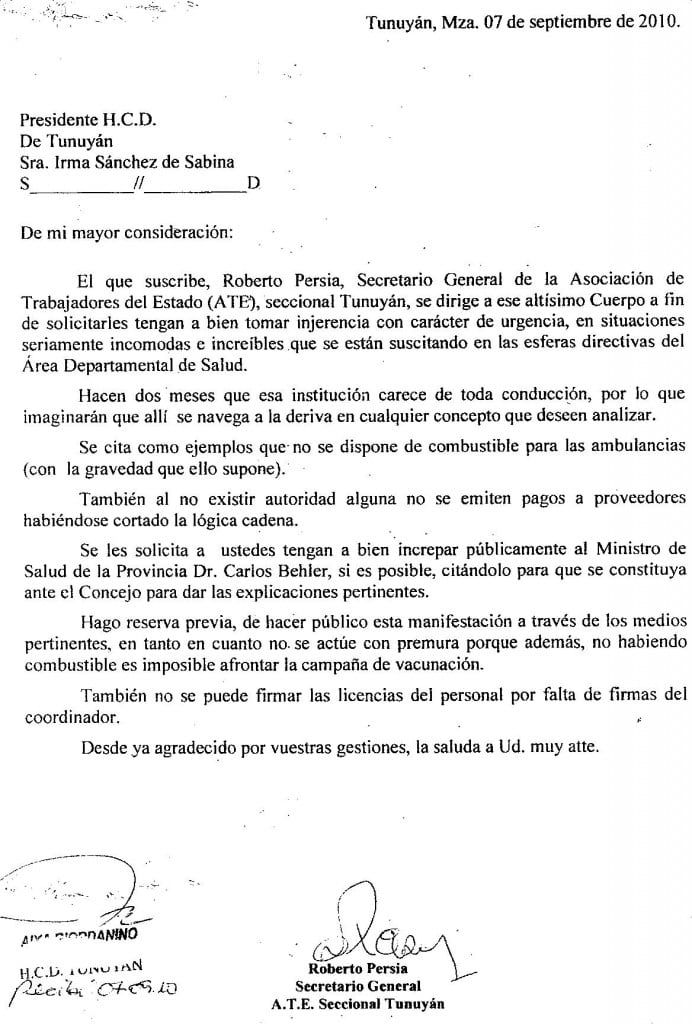 Area de salud 1 Tunuyán
