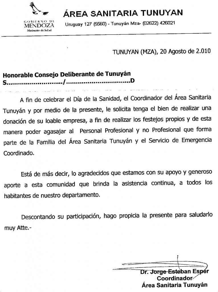 Area de salud Tunuyán