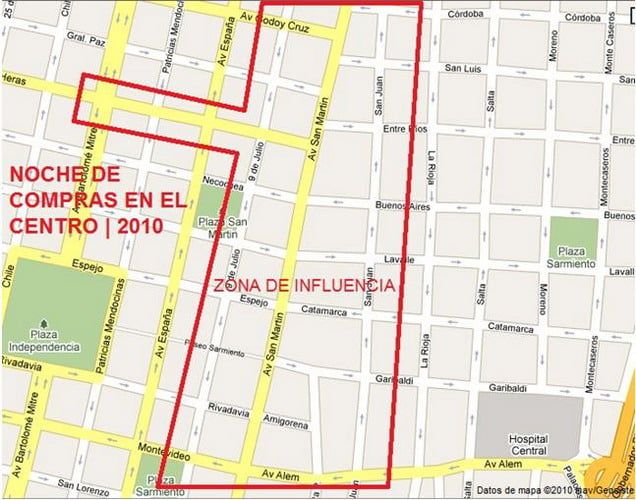 Mapa Noche de compras en el centro 2010