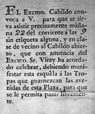 Invitación al cabildo abierto del 22