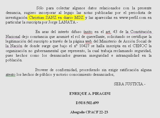 Denuncia Piragini