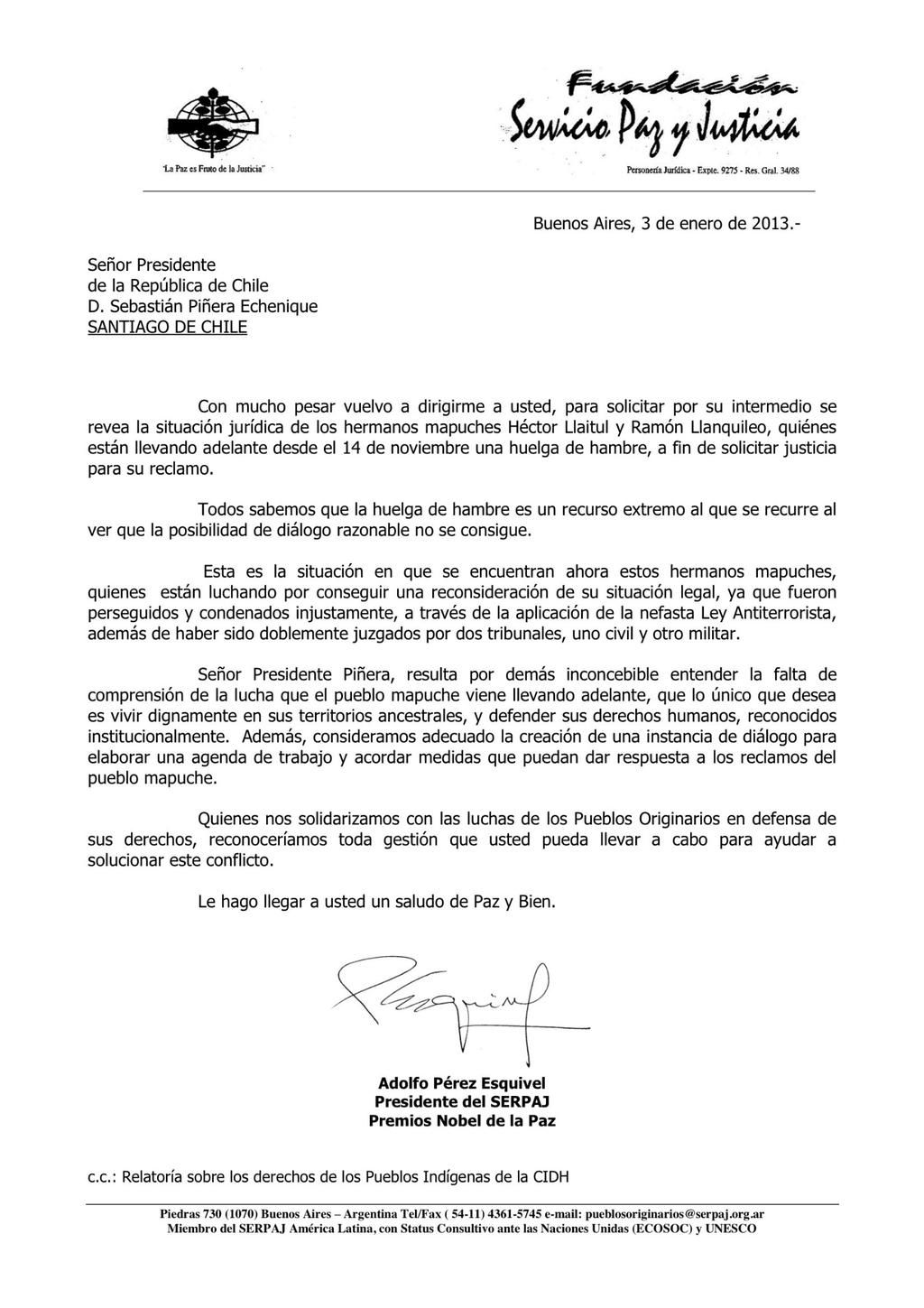 Carta perez esquivel