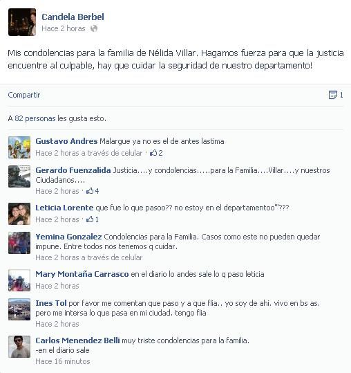 Mensaje Facebook Candela Berbel