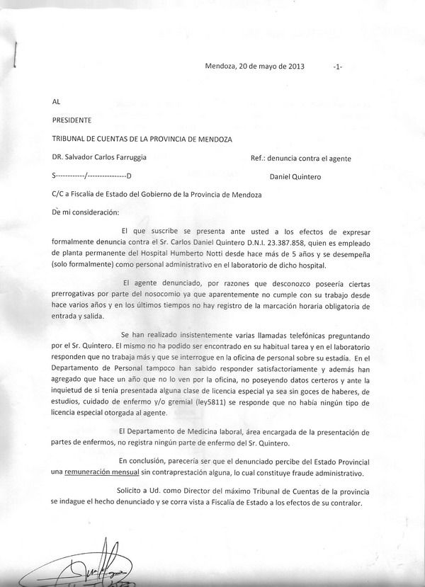 Denuncia a quintero Tribunal de Cuentas 1