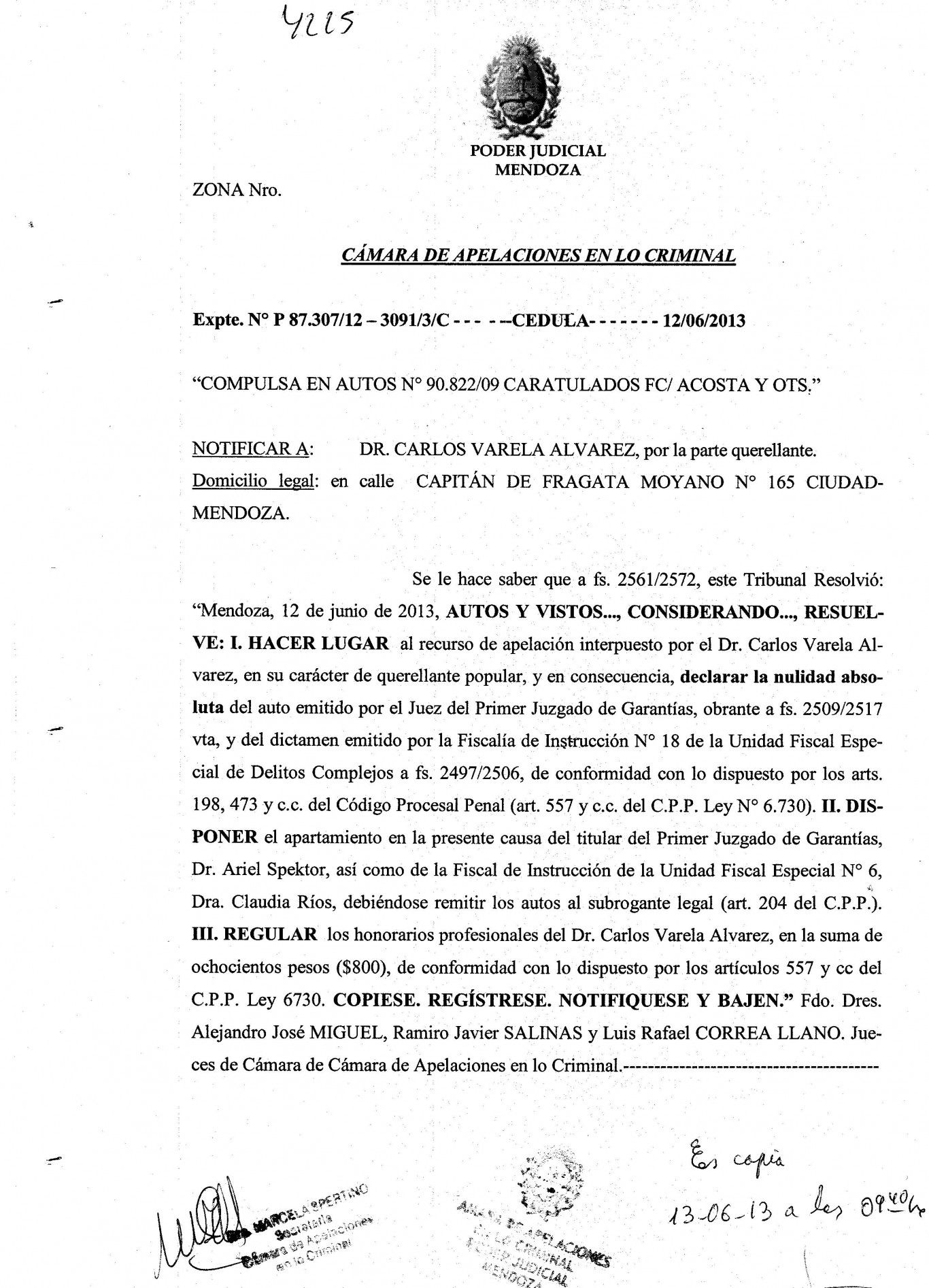 Cedula FC Acosta y Ots