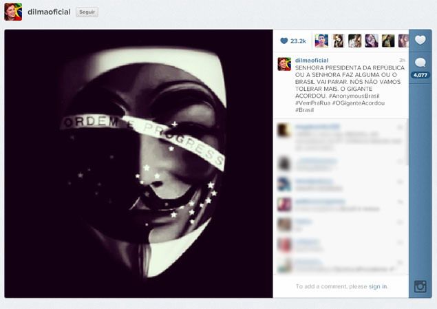 Anonymous cuenta Istragram Dilma