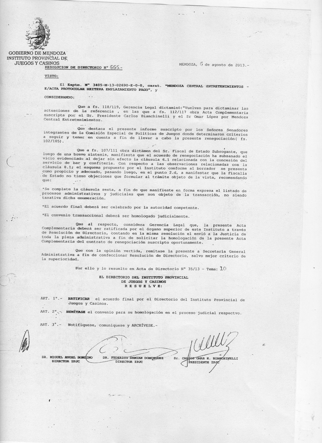 Ratificación tragamonedas