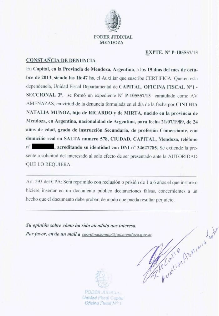 Denuncia cinthia natalia muñoz