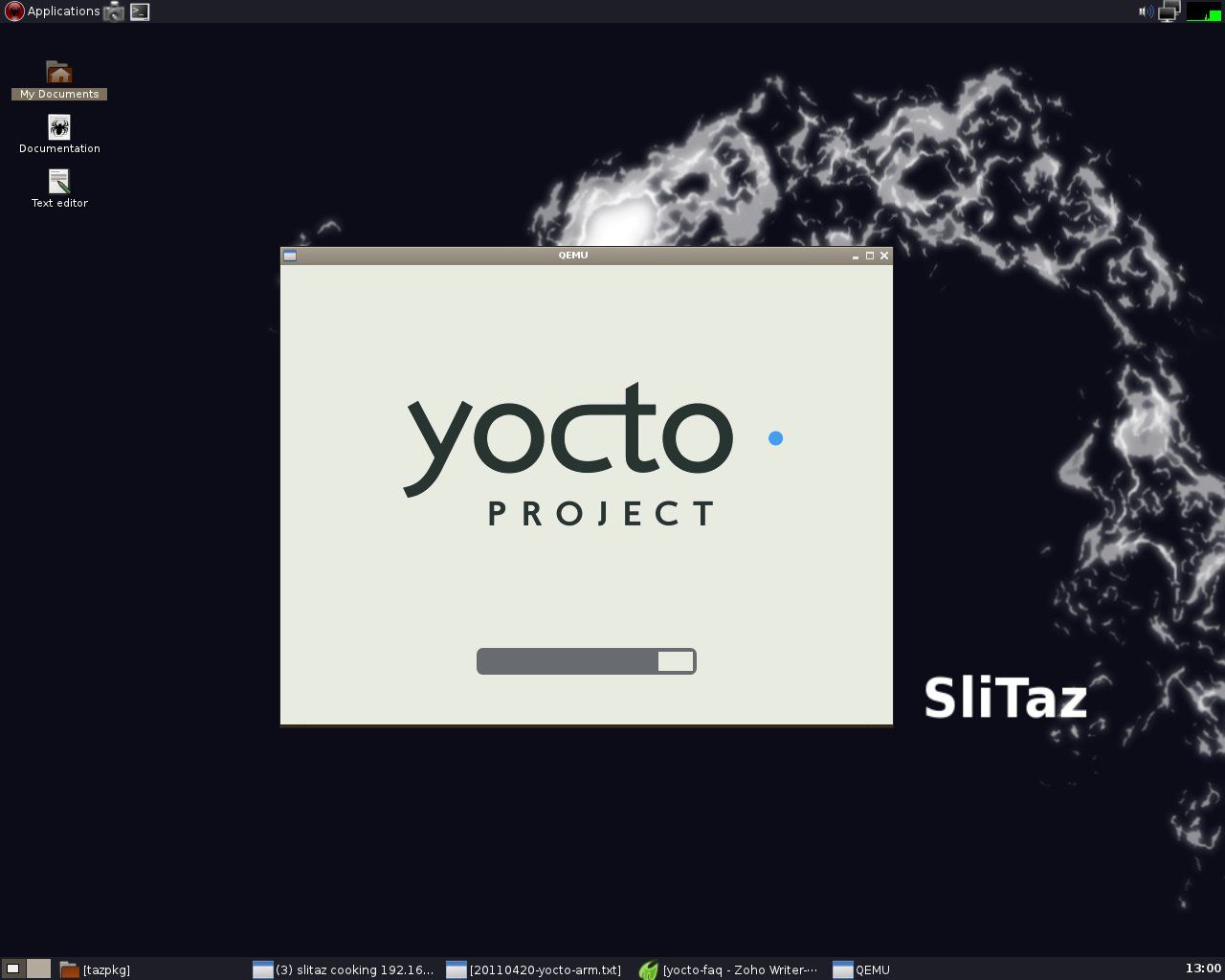 yocto corriendo en slitaz gnu/linux