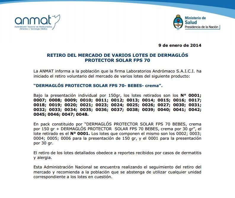 Comunicado Anmat