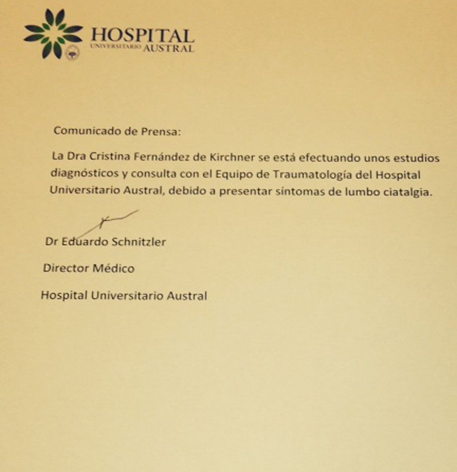 Comunicado salud cristina