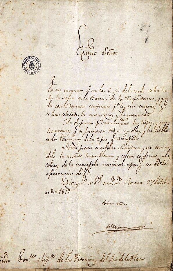 Oficio de Belgrano sobre la Bandera