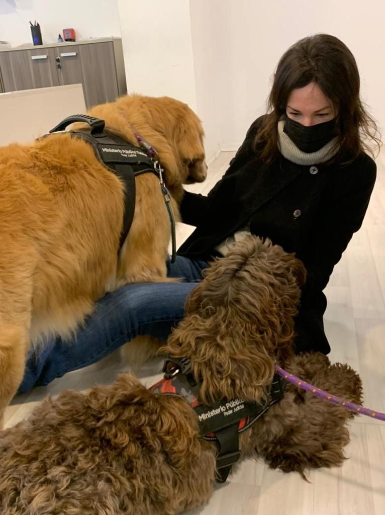 Carolina Stanley, asesora general tutelar, junto a Titán y Brownie