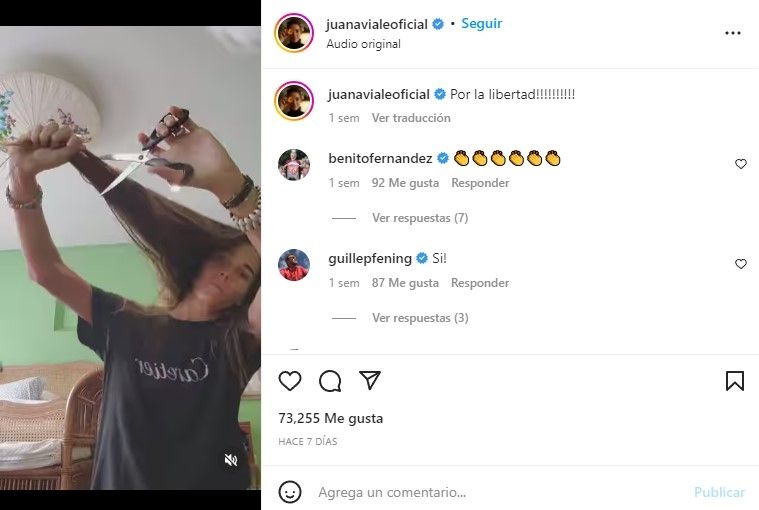 Juana Viale se cortó el pelo en Instagram