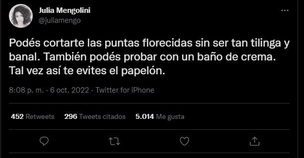 Julia Mengolini cruzó a Juana Viale.