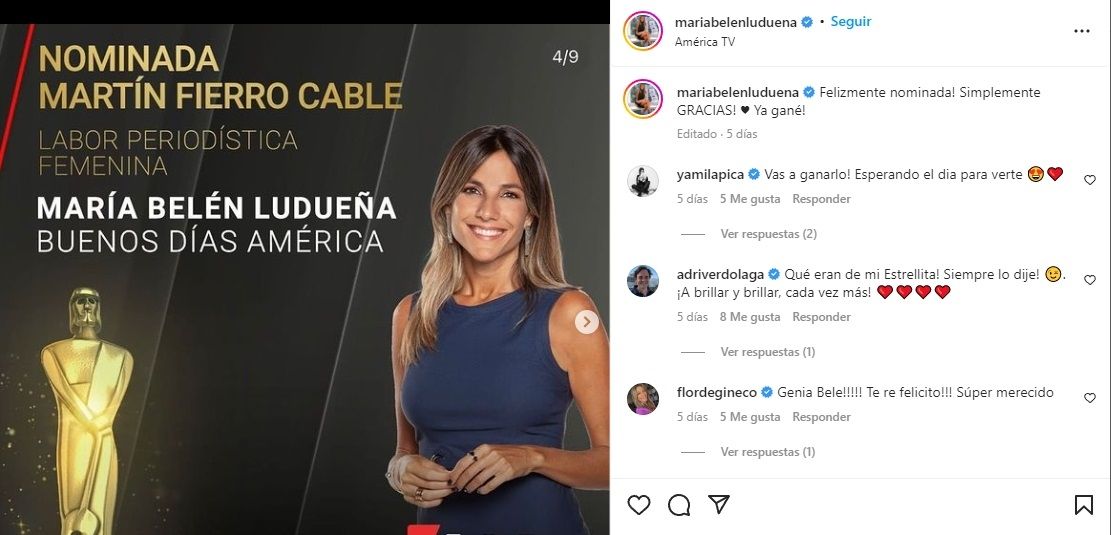 Posteo de María Belén Ludueña.