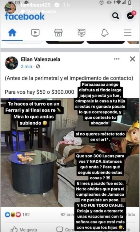 Posteo de Tamara Báez.