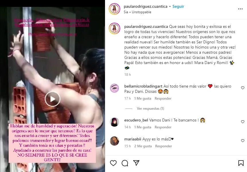 Posteo de la hermana de Daniela.