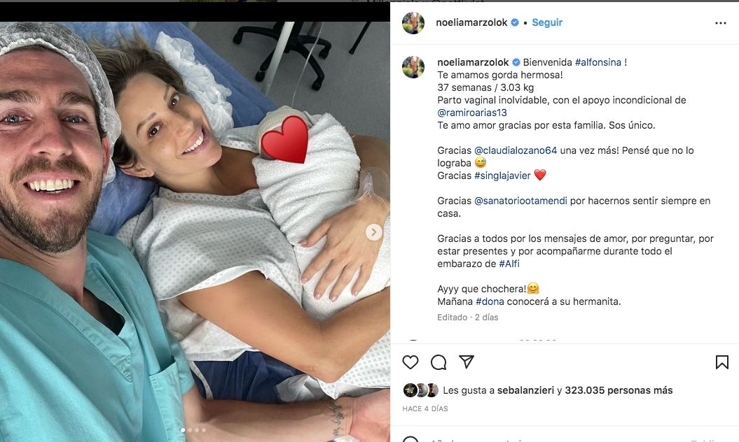Noelia recibió a su beba con un tierno posteo