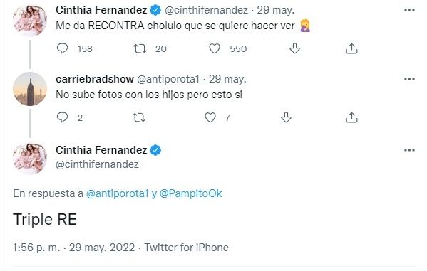 Tuit respuesta de Cinthia Fernández.
