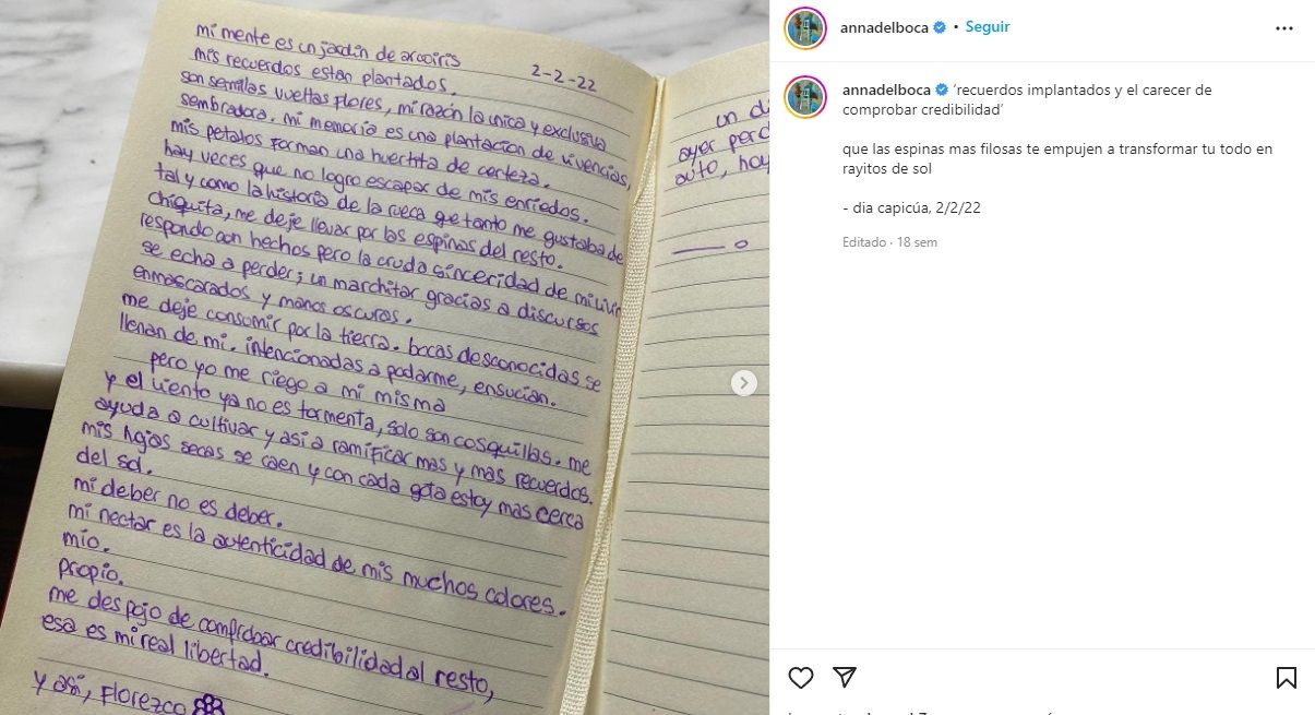 Posteo Anna Chiara del Boca.