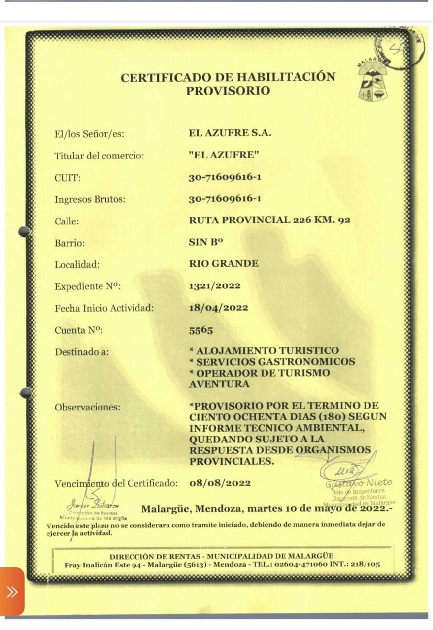 El Azufre habilitación