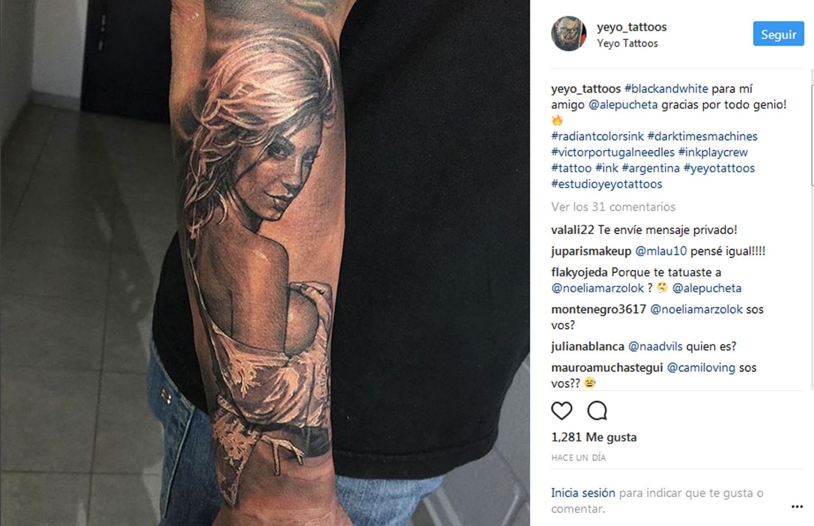 Tatuaje Alejandro Pucheta Noelia Marzol.