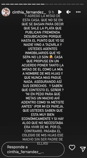Cinthia Fernández se expresó en su Instagram.