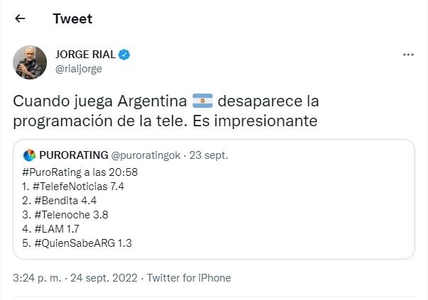 Tuit de Jorge Rial.