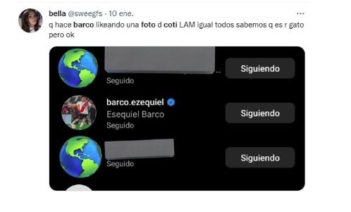 Barco le dio likes a muchos posteos de Coti