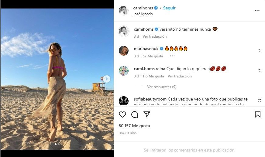 Camila Homs en Instagram. (Foto: Instagram).