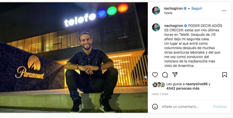 Girón se despidió de Telefe