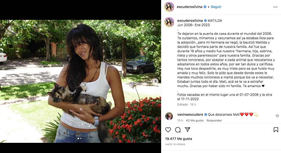 El posteo de Silvina sobre su gatita