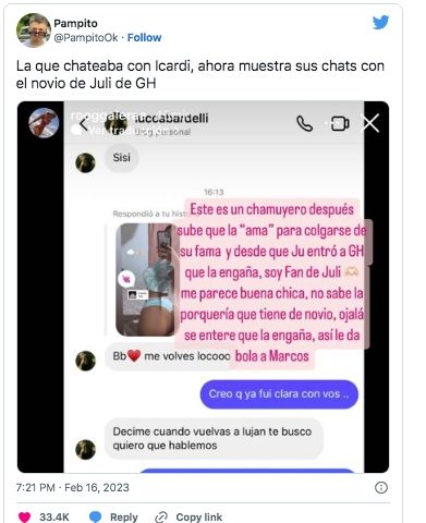 El supuesto chat del novio de Julieta con otra mujer