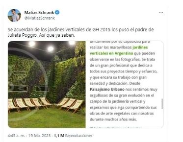 Matías Schrank mostró el vinculo del papa de Julieta con GH