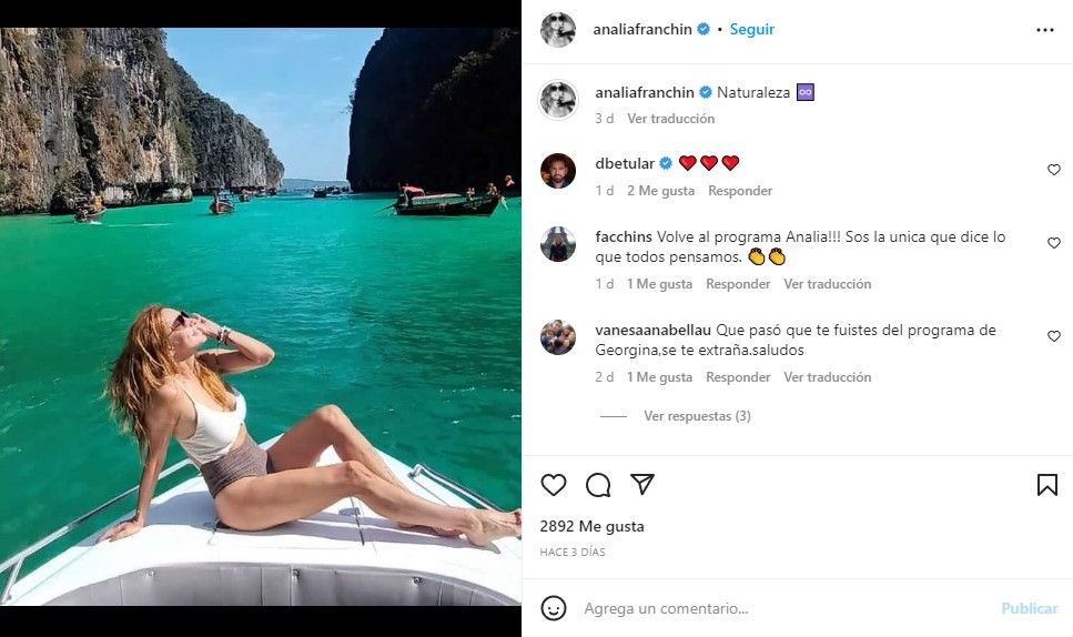 Analía Franchín en sus vacaciones (Foto: Instagram).