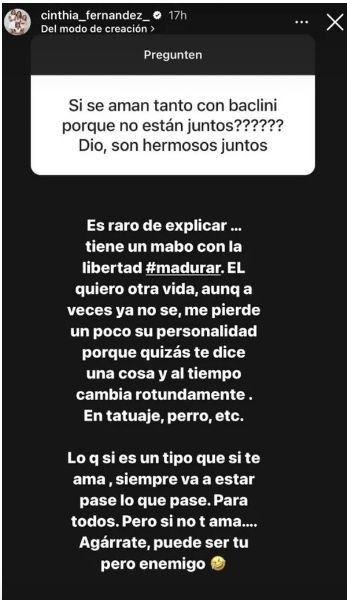 Cinthia y los motivos para no estar con Martín