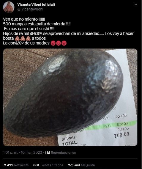 Vicente Viloni enojado en Twitter (Foto: Captura Twitter)