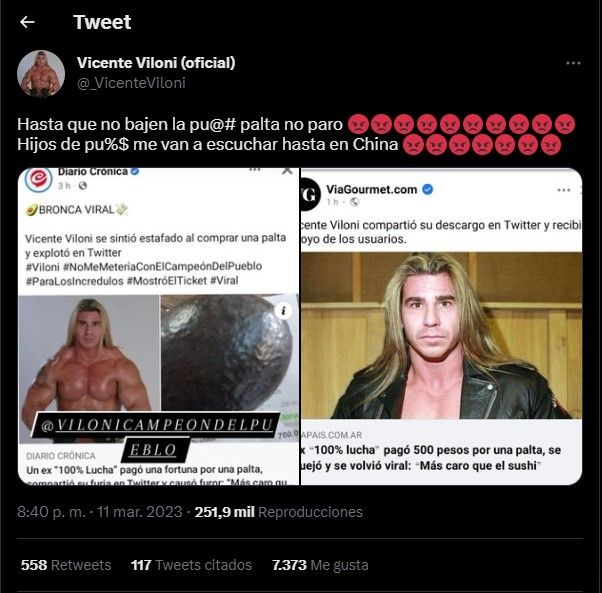 Vicente Viloni enojado en Twitter (Foto: Captura Twitter)