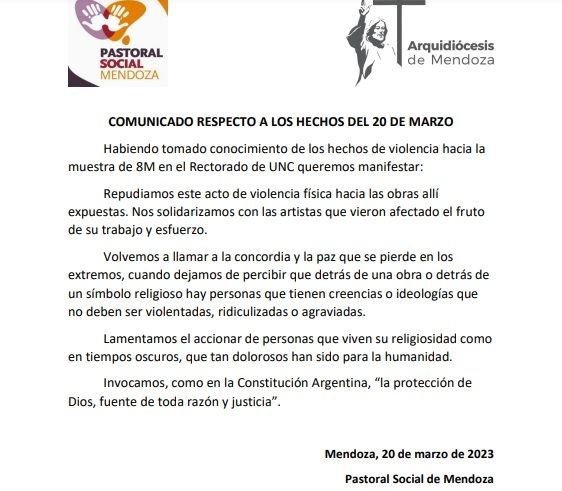 El comunicado de la Iglesia tras los hechos de violencia en la UNCuyo