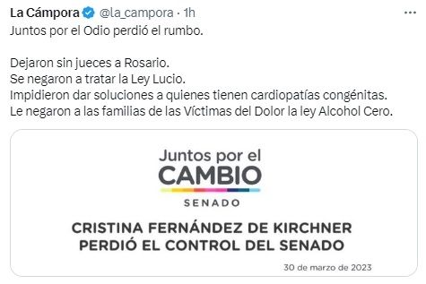 El tuit de La Cámpora