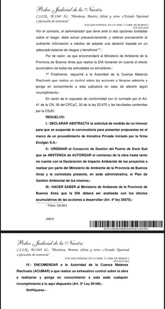 Fallo Judicial que frena las obras en el Puerto de Dock Sud
