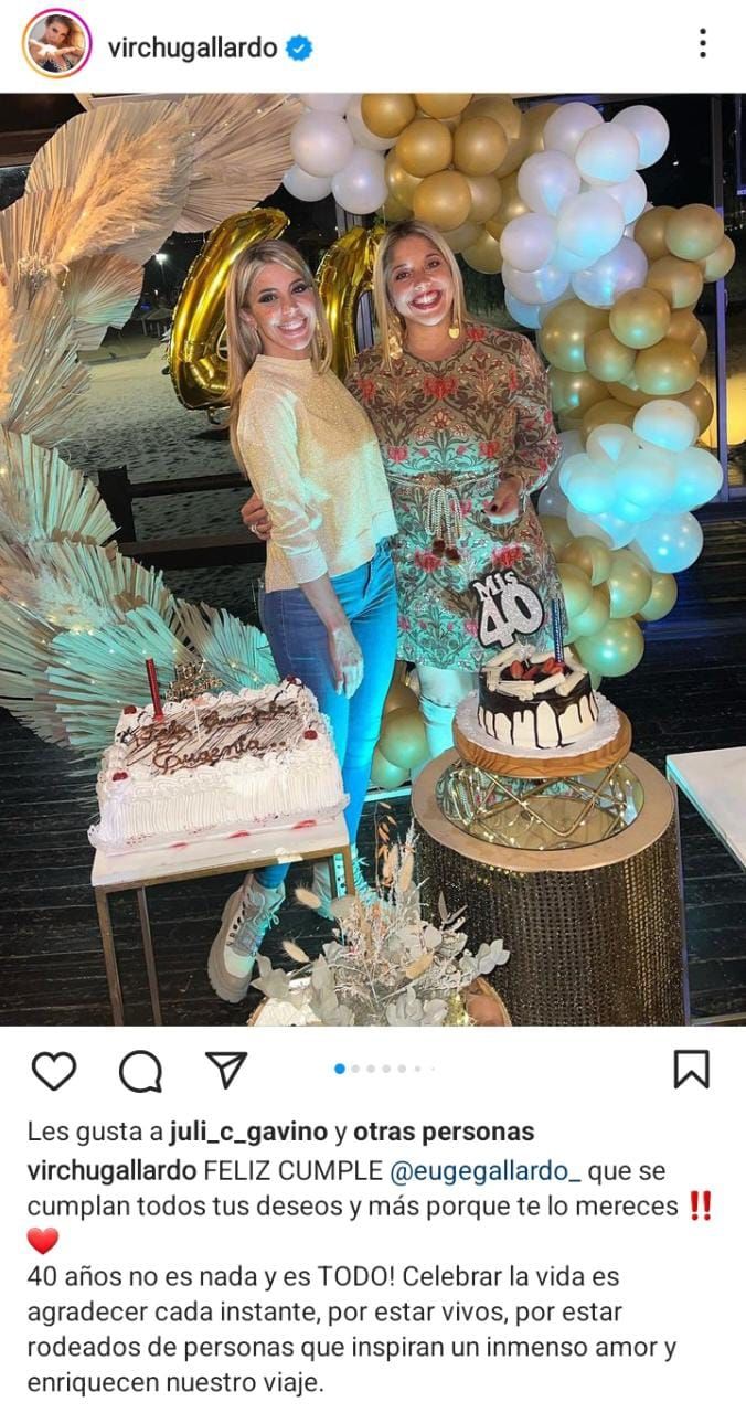 Virginia Gallardo y su hermana Euge en el festejo de sus 40 años.