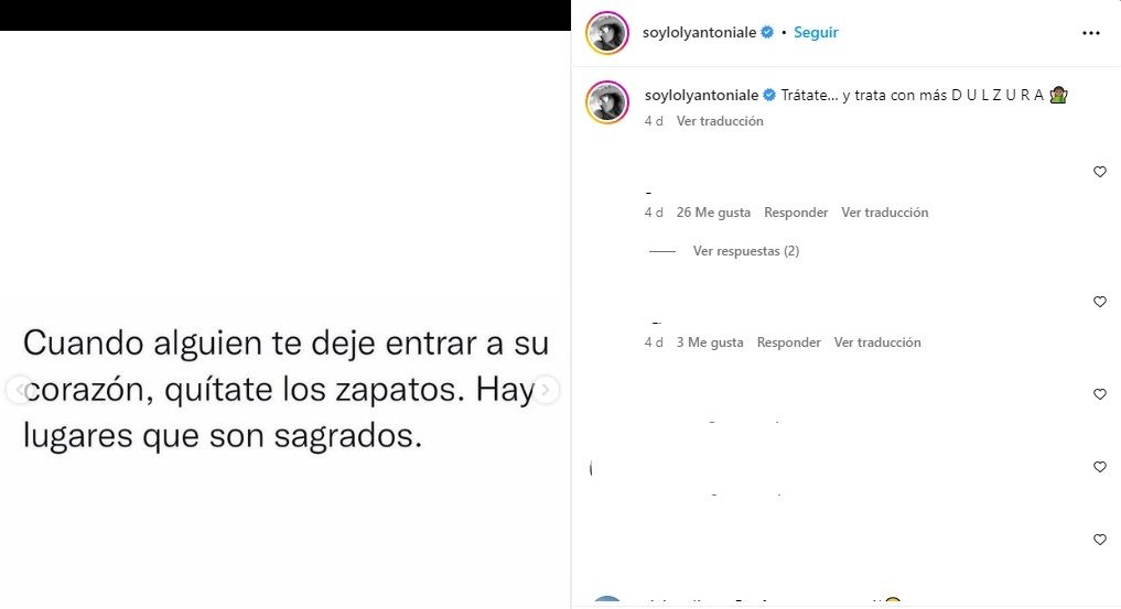 Posteo de Loly Antoniale.