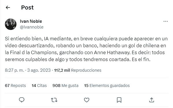 Tuit de Iván Noble. 