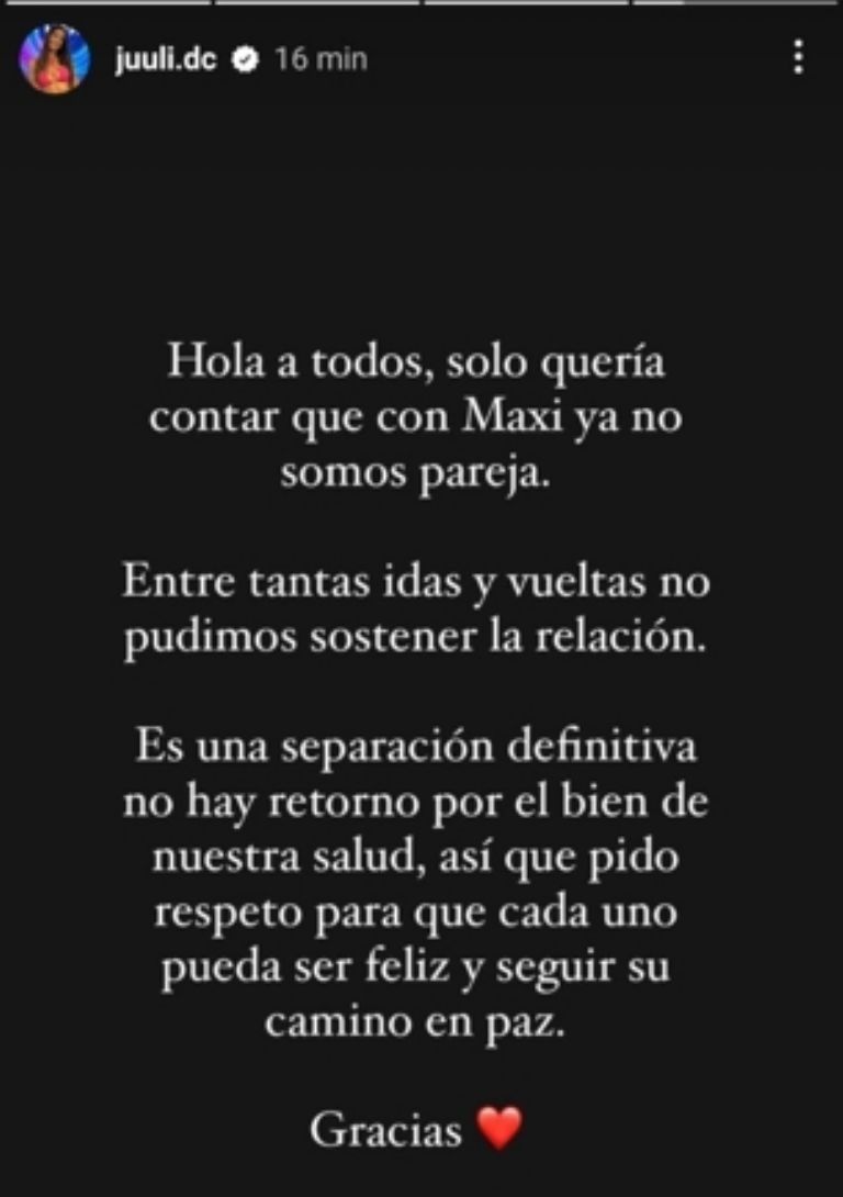 Historia de Instagram de Juliana Díaz. 