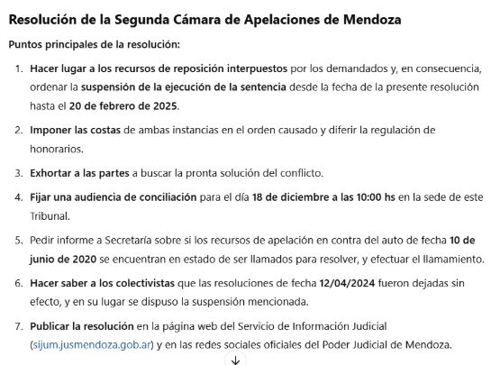 resolución segunda camara de apelaciones de Mendoza