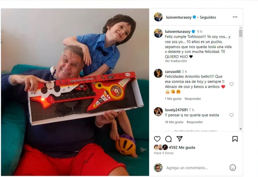 Así saludó Luis Ventura a su hijo en sus redes.